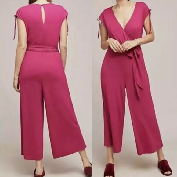 MOULINETTE SOEURS ANTHROPOLOGIE ANTHRO Alisande Jumpsuit Pink Crop Ankle NO BELT - Picture 1 of 13